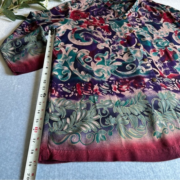 Women’s Sz 16 Vintage Paisley Print Blouse Button Up V-Neck - Picture 8 of 14